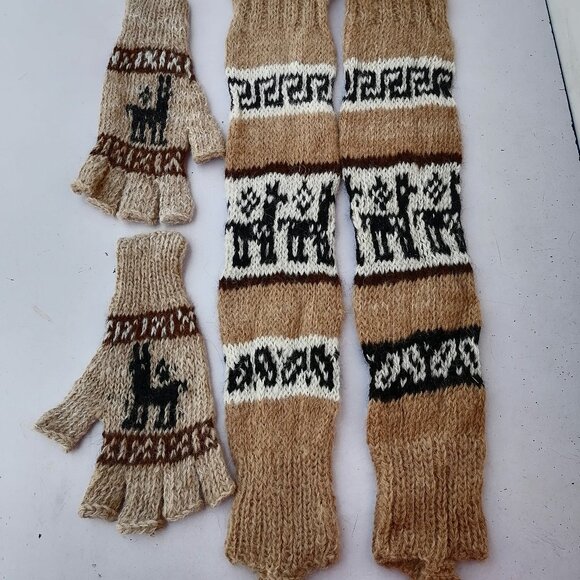 Leg Warmer Gloves Set Handmade Wool Knit - Picture 1 of 6